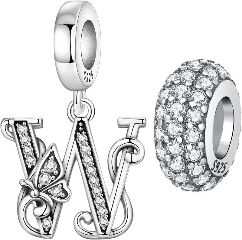 PANPOKI Store 2 Pack 925 Sterling Silver Butterfly Letter Charms for Bracelets and Necklace Alphabet Initial Dangle Pendants Round Spacer Beads Pave Cubic Zirconia Jewelry Gift for Women - Image 1